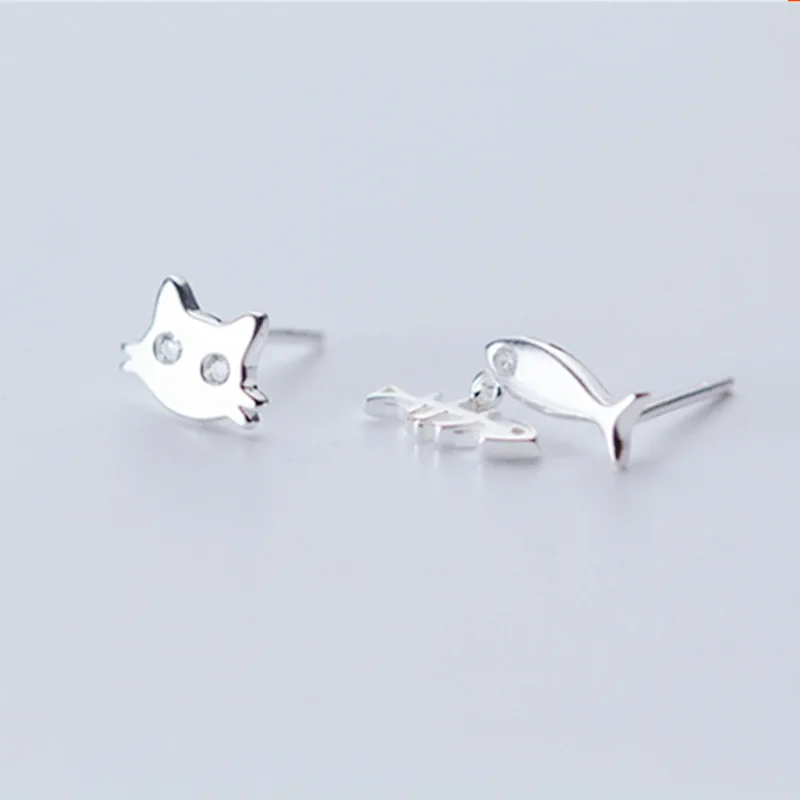 

925 Sterling Silver Fish Cat Stud Earrings For Women Luxury Wedding Jewelry Wholesale Accessories 2024 Trend Jewellery