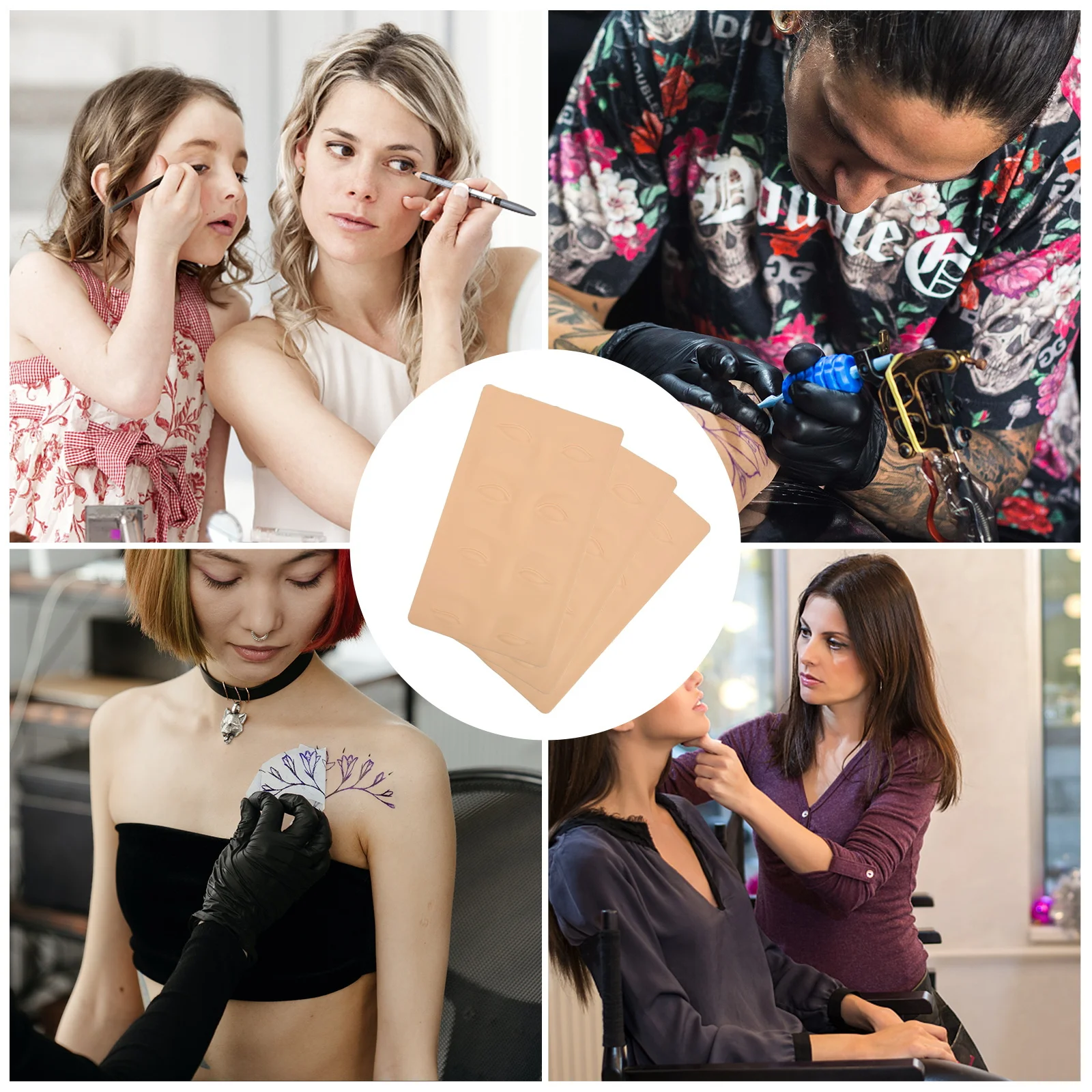 3 fogli per allenamento con texture realistica in silicone per pratica di microblading della linea degli occhi per artisti principianti