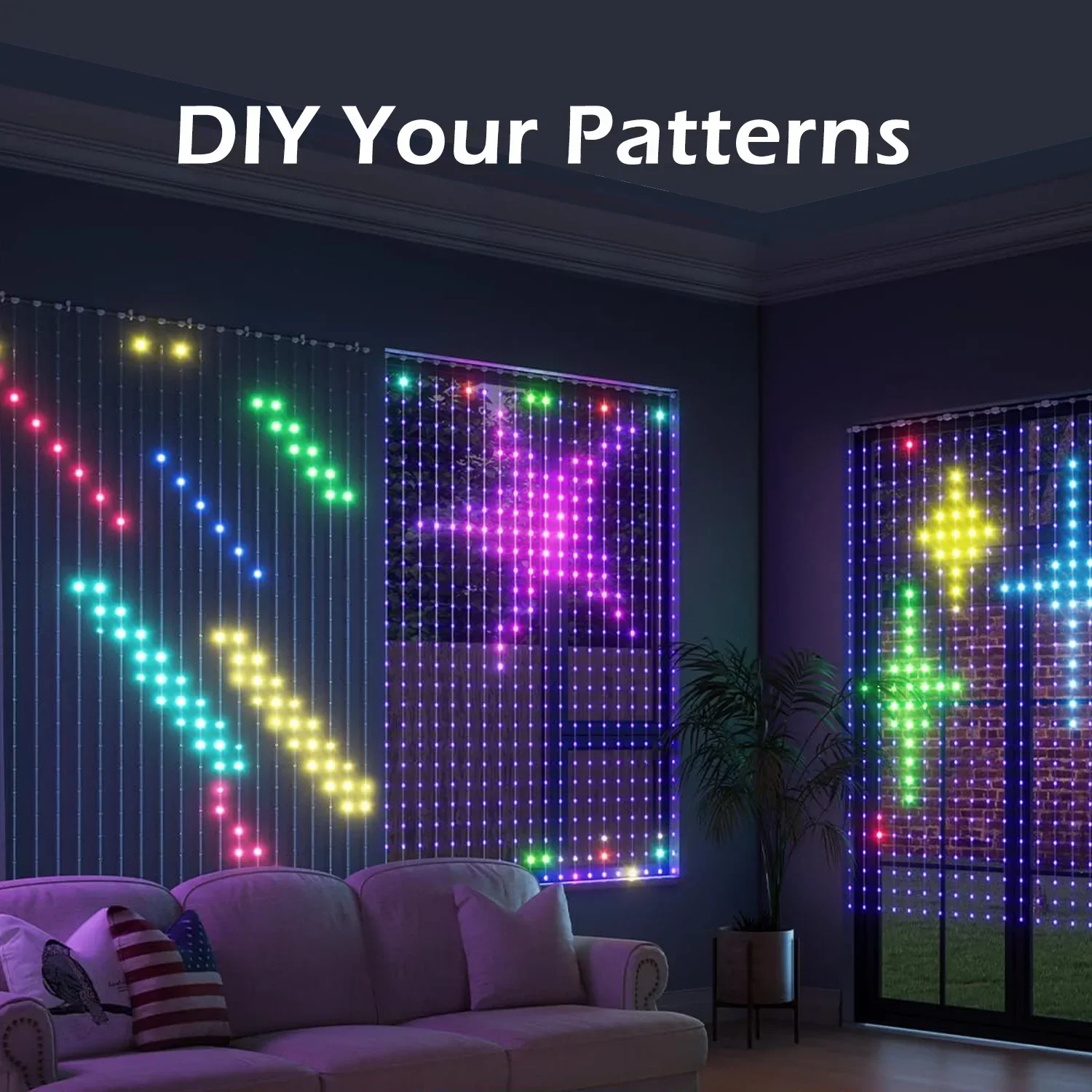 400 LED Smart Curtain Fairy Lights DIY Christmas String Light RGB Changing Music Sync Text Remote App Controlled Curtain Lights