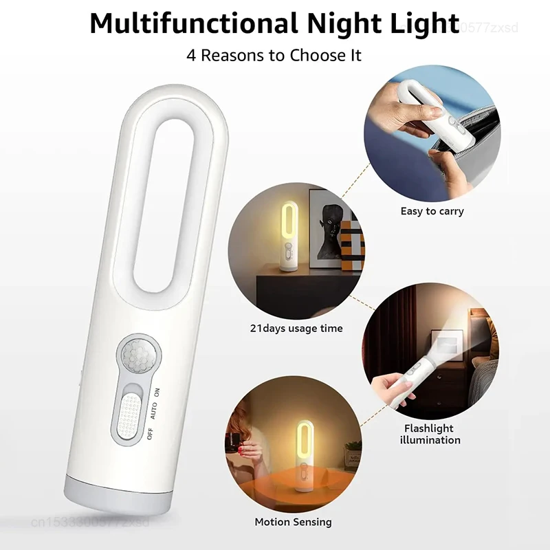 LED Motion Sensor Night Light 2 in 1 Portable Flashlight with Dusk to Dawn Sensor for Bedroom, Bathroom, Reading, Camping