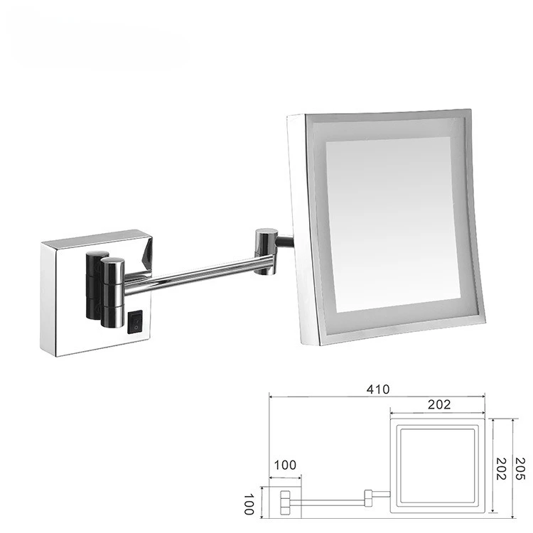 

Square single-sided LED cosmetic mirror with lamp mirror folding telescopic single-sided mirror bathroom wall hanging enlarged