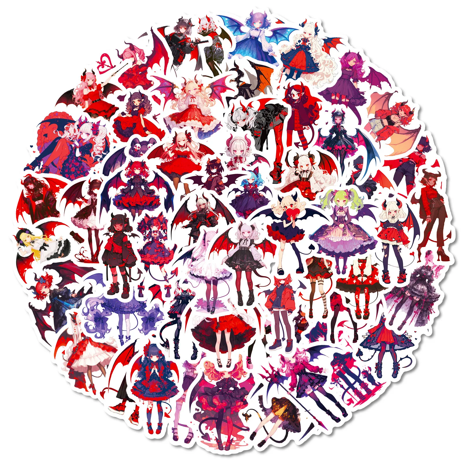 56 Pcs Cute Lolita Little Devil Graffiti Stickers, Waterproof Anime DIY Decals for Laptop Phone Case Journal Scrapbook Decor