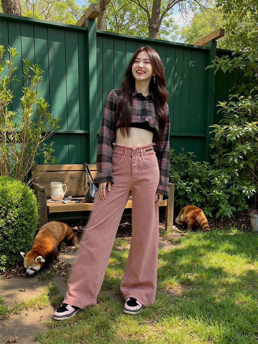 Dżinsy z wysokim stanem i szerokimi nogawkami, spodnie dżinsowe, odzież damska, wiosenne, wytrzymałe, elastyczne, w stylu europejskim, do treningu, sportowe, typu joggers, cargo