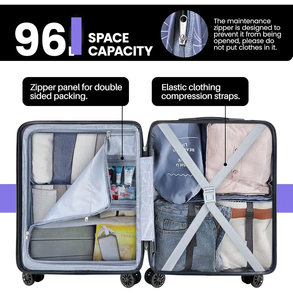 Lightweight ABS Hardside Luggage with USB, Wheels, TSA Lock - Large 28 Inch Dark Blue Checked-In Suitcase