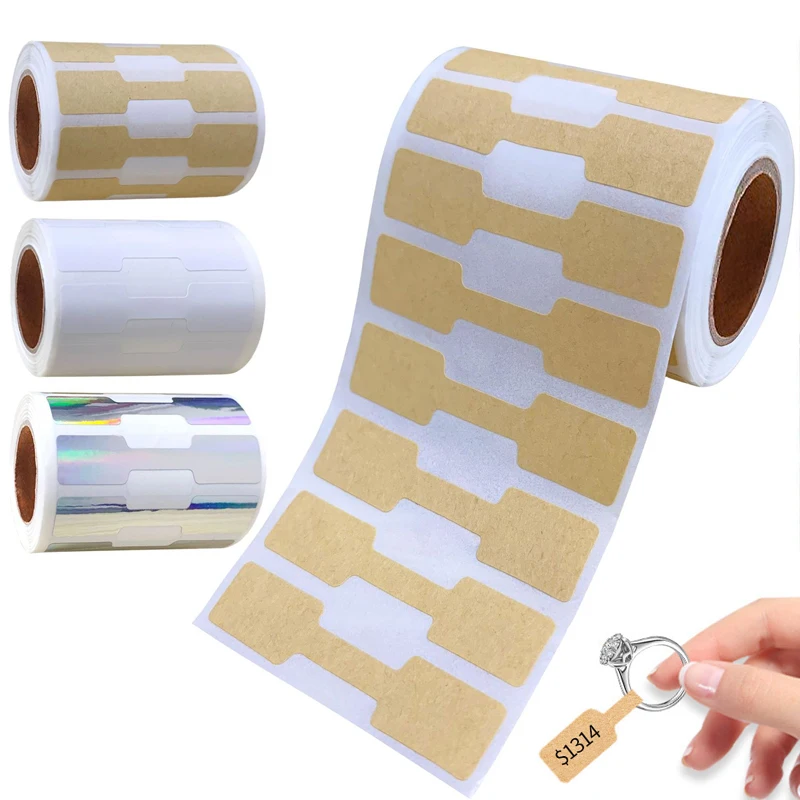 500 Pz/rotolo Gioielli Hangtag Carta Kraft Prezzi Etichetta Adesivi Autoadesivi Per Collana Anello Display Imballaggio All'ingrosso