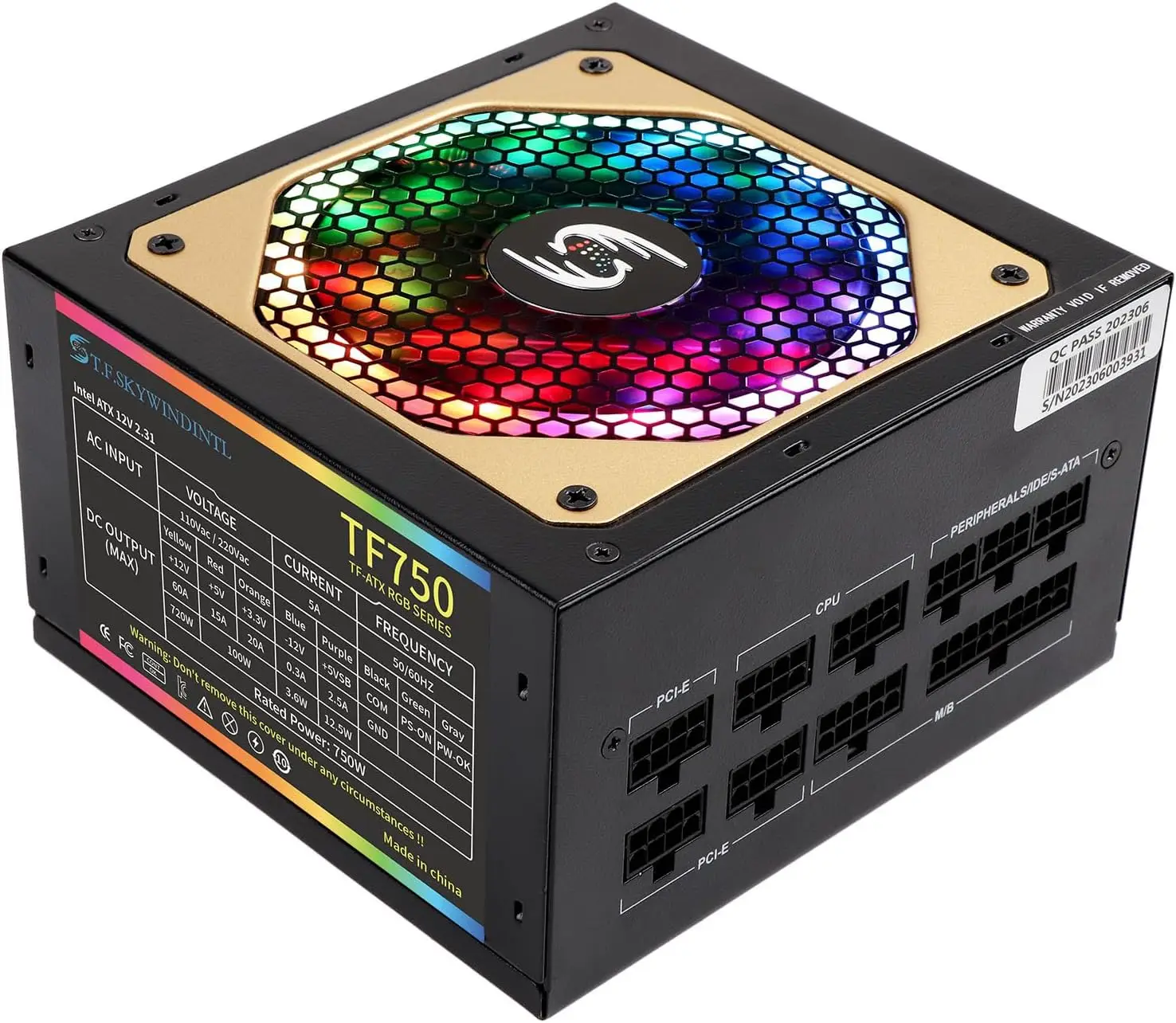 

750W Power Supply RGB Fully Modular Gaming PSU Full Voltage 110-240V Computer Power Supplies with 20+4pin Motherboard Power Whis