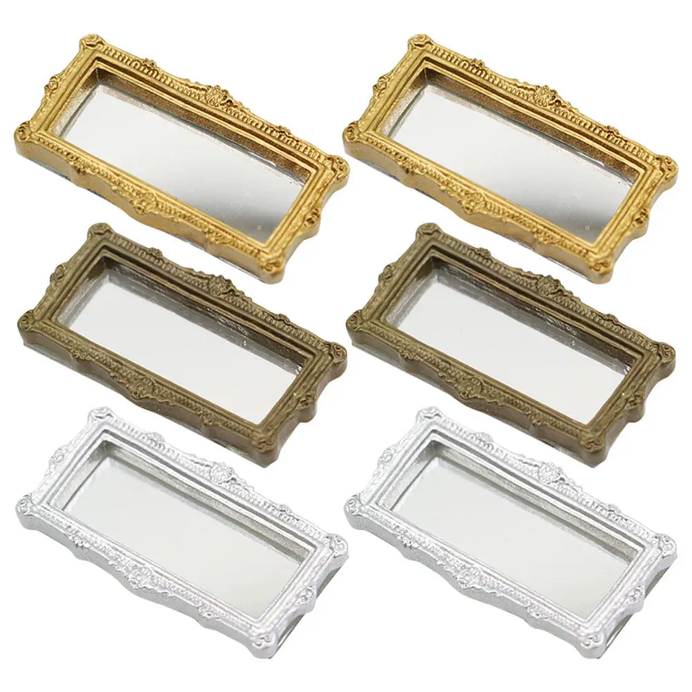 

6Pcs Miniature Mirrors Resin Style Mini House Accessories Miniature Decor for Kids Pretend Mini Mirrors Set