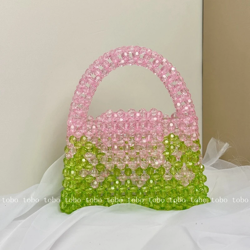 

2024 Mixed Color Beading Bags Customized Contrast Color Handmade Beaded Shoulder Bag Fashion Handheld Women's Party Purse