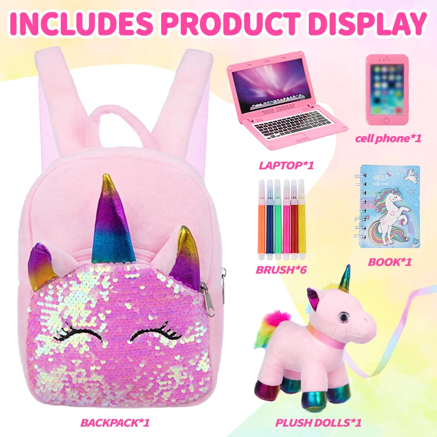 Plush Printed Cartoon Unicorn Children'S Backpack Unicorn Doll Notebook Mobile Phone Suitable For Outdoor Travel Girls Gifts