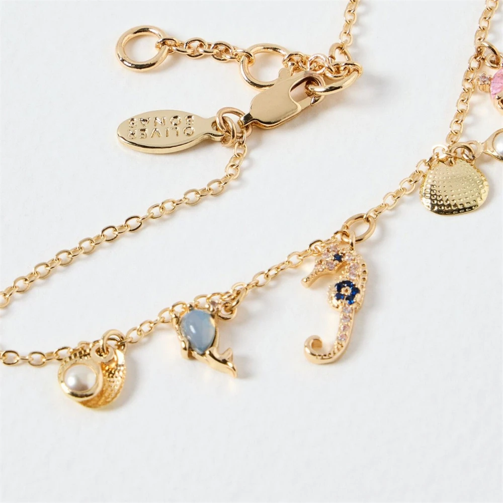 

Summer Beach Series Seahorse Natural Stone Sea Blue Pendant Necklace Copper Electroplated Gold Color Preserving