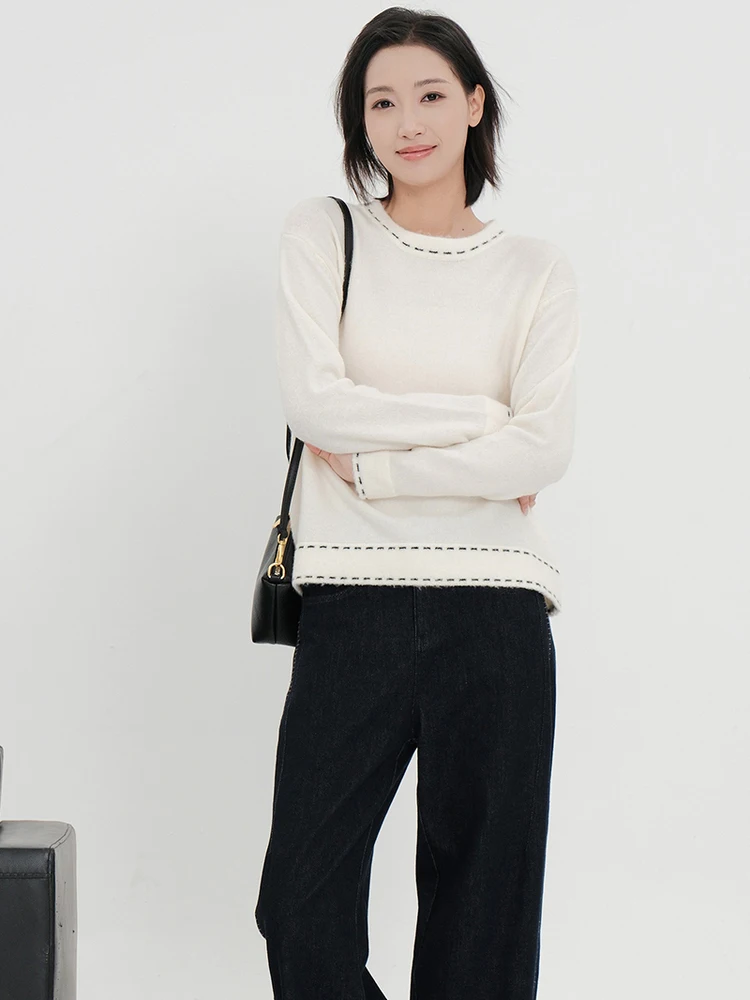 

Оригинальный женский вязаный свитер Bukhara с длинным рукавом и круглым вырезом, простой, свободного кроя, из полиэфирного волокна, новинка зимы