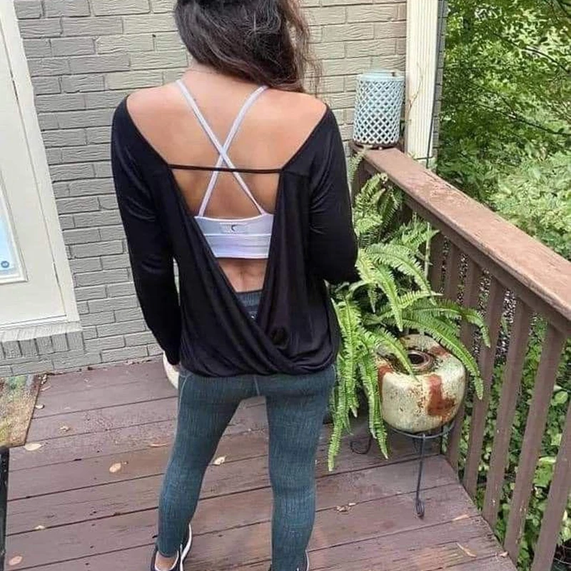 

Combhasaki женские Y2k топы для тренировок с открытой спиной и длинными рукавами, крест-накрест с открытой спиной, спортивные рубашки для бега, йоги, танцев, уличная одежда