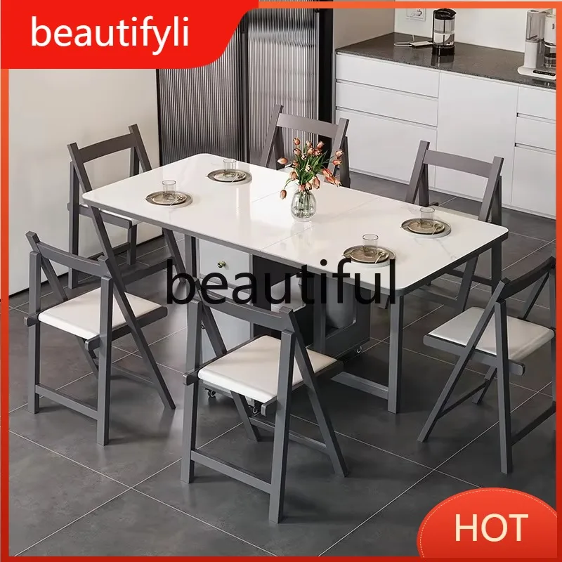 A139 Hidden folding dining table and chair combination household and commercial retractable mobile table courtyard table and cha