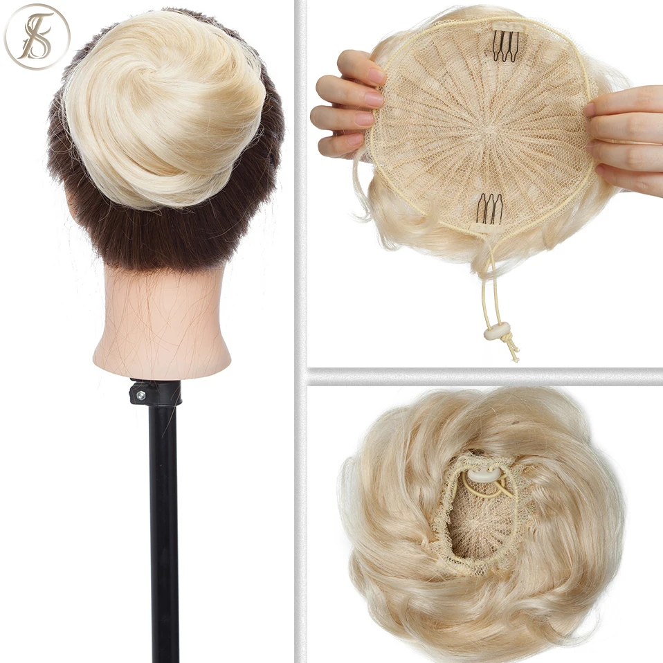 Tess 30g cabelo bun chignon 100% cabelo humano donut marrom loira headwear envoltório em elástico scrunchie encaracolado cor extensões de cabelo