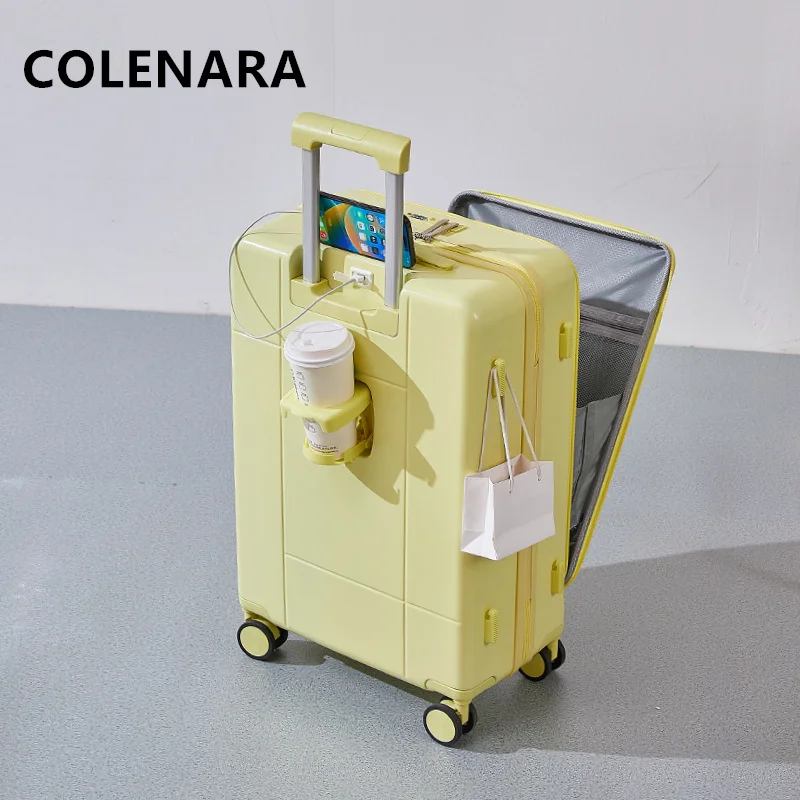 Colenara Usb Oplaadbare Bagage Voor Opening Instap Case Abs + Pc Trolley Case 20 "22" 24 "26" 28Inch Met Wielen Rollende Koffer