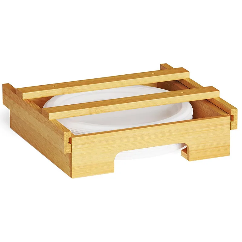 

New Bamboo Disposable Paper Plate Organiser Cake Plate Dispenser Cabinet Shelf Bamboo Plate Holder