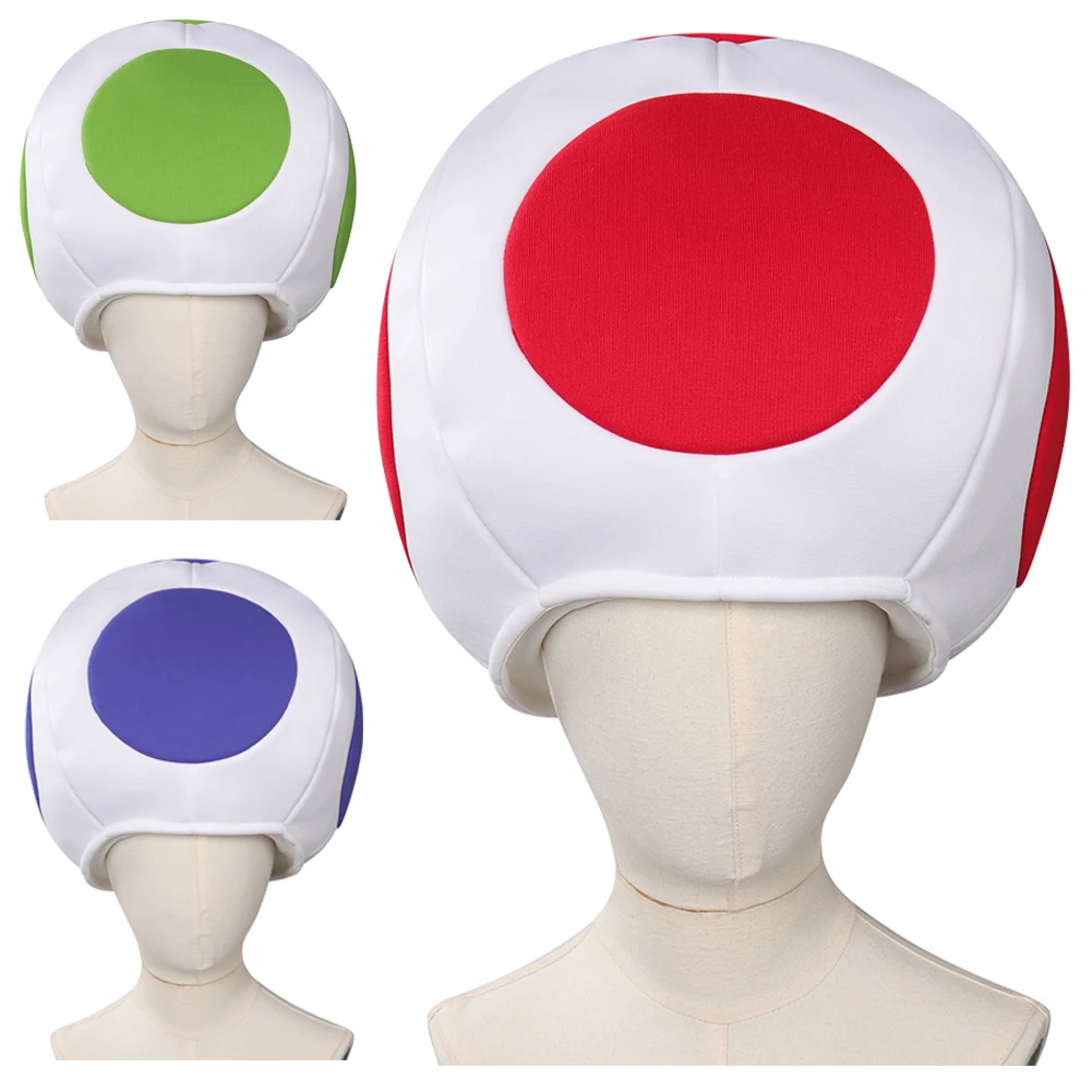 Kids Boys Toad Kinopio Cosplay Costume Accessories Hat Anime Bros Roleplay Red Dot Mushroom Head Cap Fancy Dress Up Fashion New