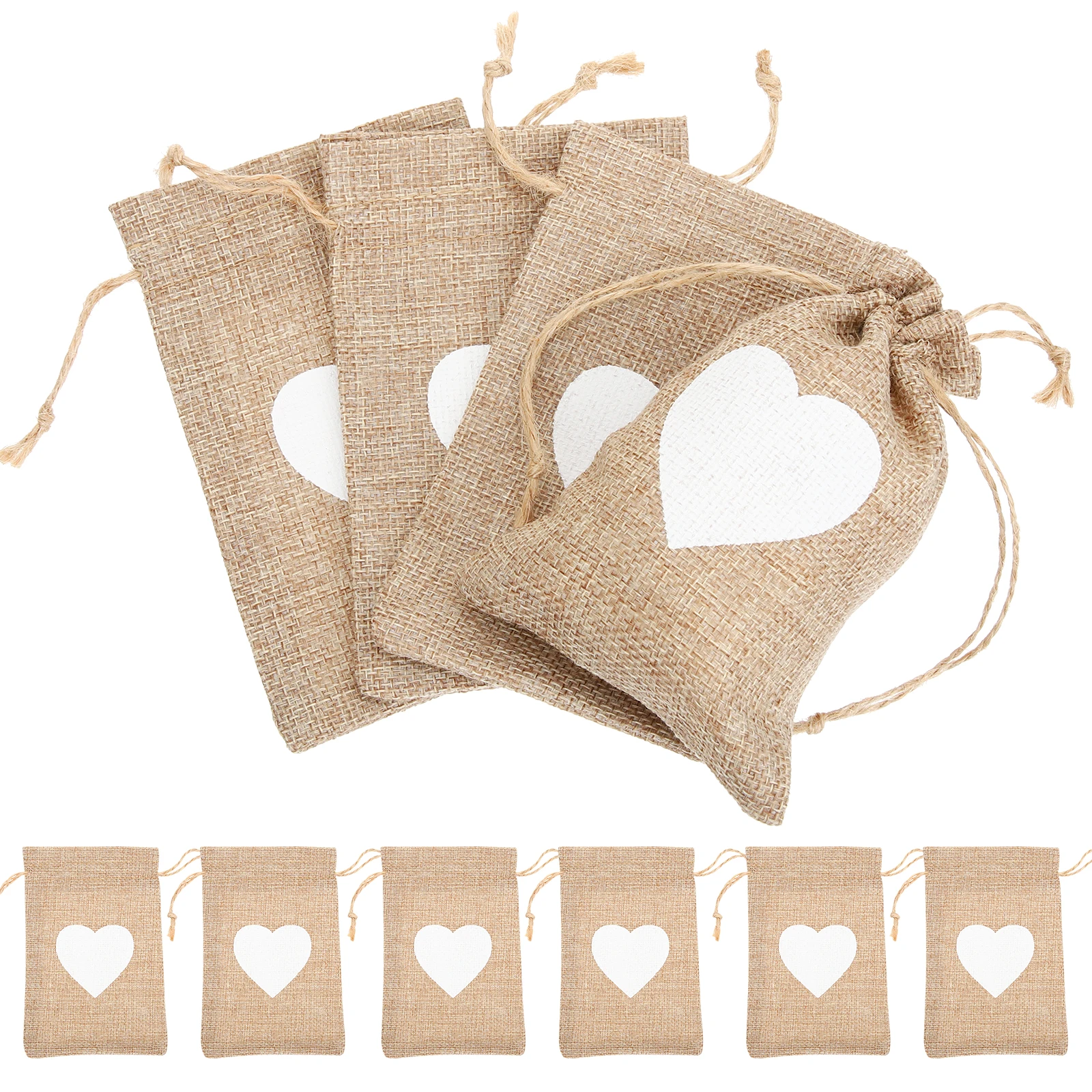 

Linen Gift Bags Heart Pattern Drawstring Pouches Jewelry Storage Party Favor Containers Christmas Wrapping Small Bags For Gifts