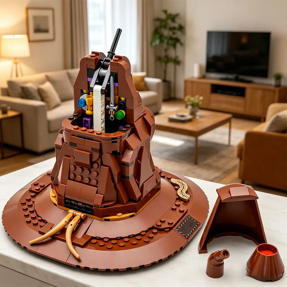 MOC 561-teiliger Magische Akademie Kreativer Sprechender Sortierhut Bausteine mit 1 Figur, Zusammenbaubares Ziegelstein-Spielzeug, Geschenk