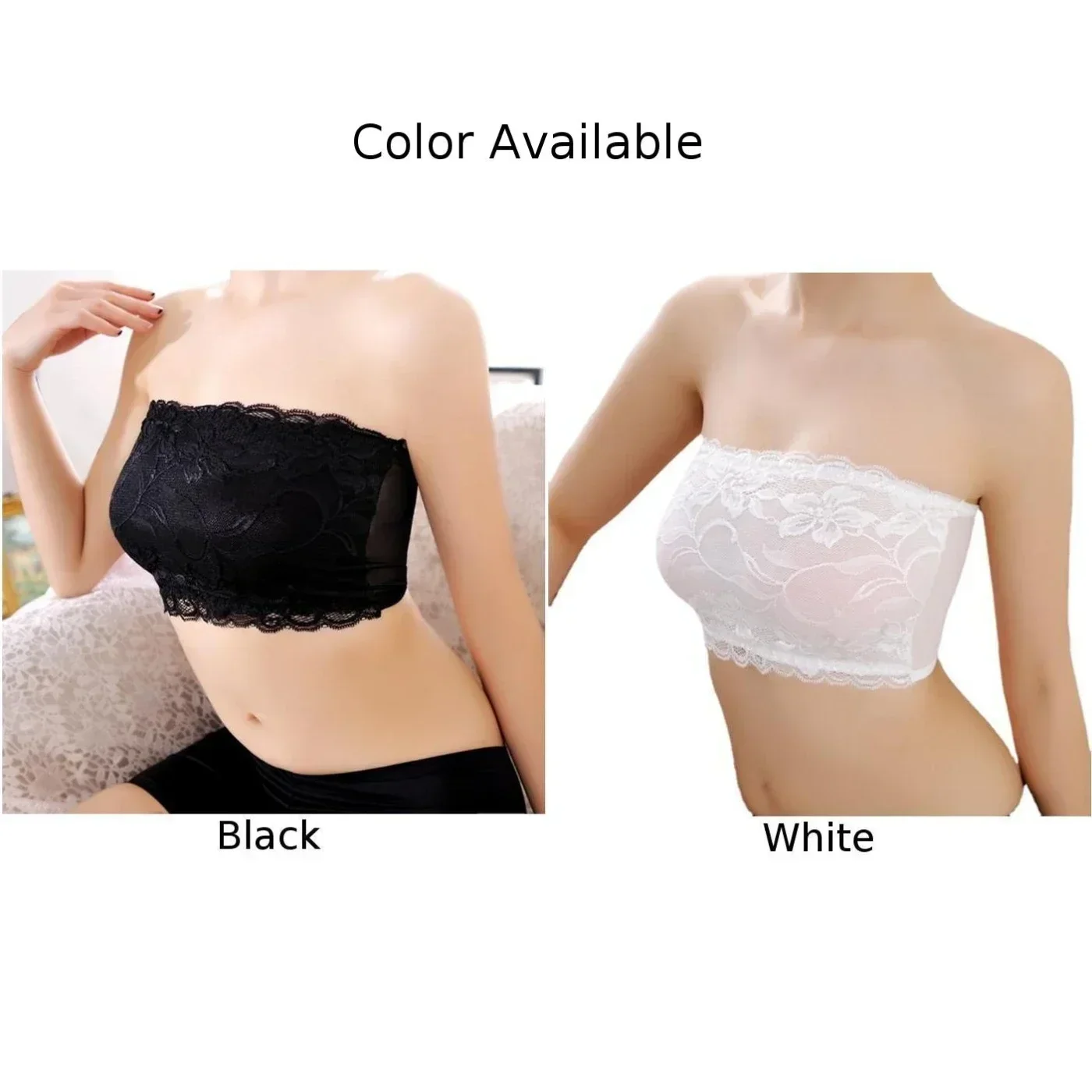 Women Ladies Tube Bra Top Lace Sheer Ultra-thin Sexy Strapless Seamless Underwear Brassiere Lingerie Invisible