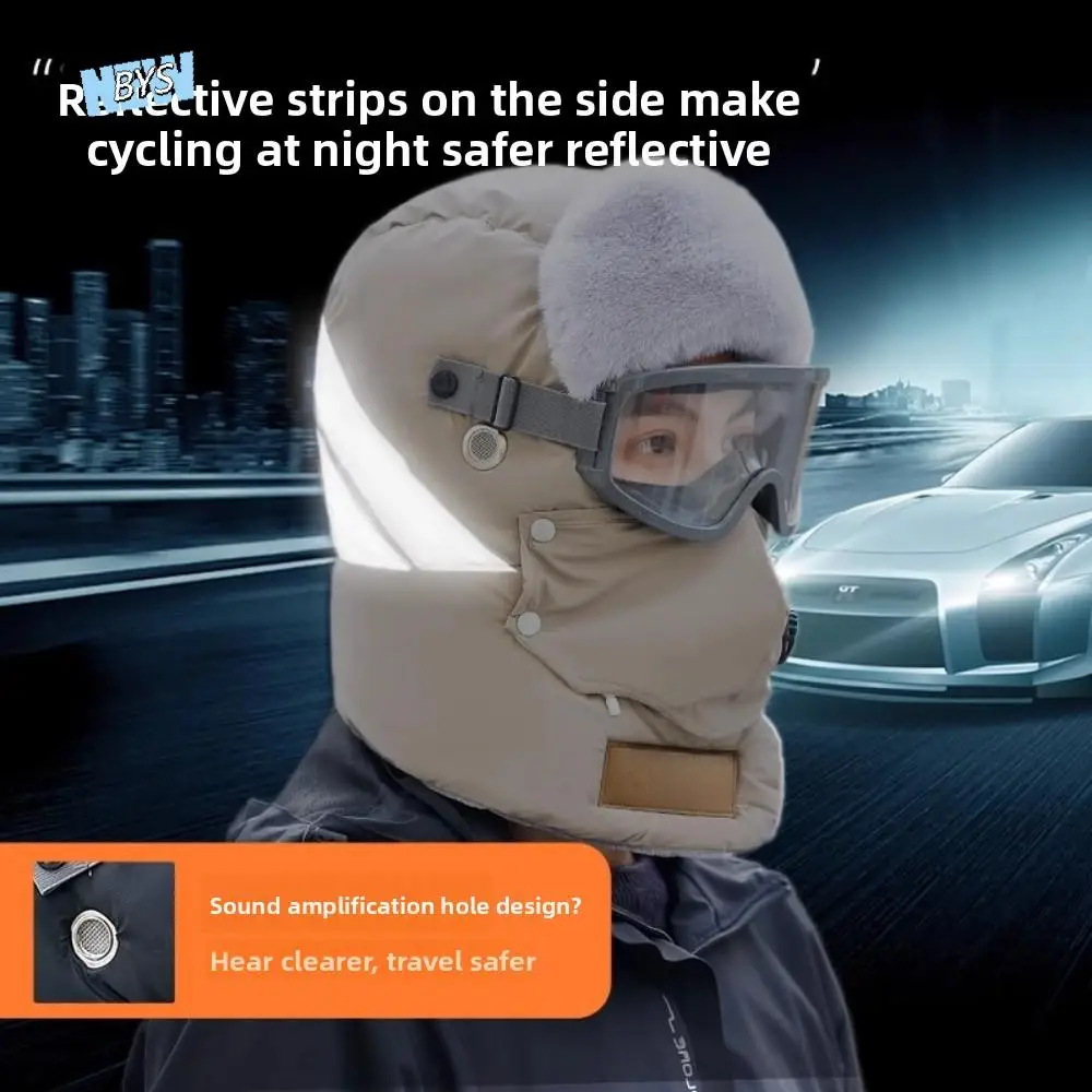 

Ear Protectors Hats Russian Ushanka Ski Hat Earflap with Goggles Cycling Windproof Cap Mask Reflective Strip Lei Feng Hat Sports