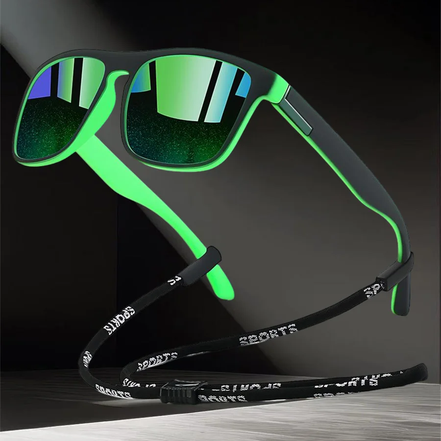 Outdoor-Sonnenbrille mit klassischem quadratischem Rahmen, modische Sonnenbrille, Fahrbrille, Angel-Schutzbrille für Herren und Damen mit Kette