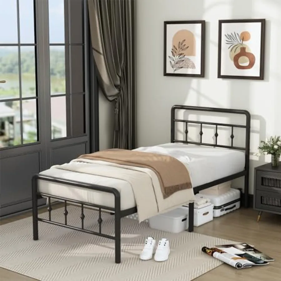 

Classic Metal Platform Bed Frames with Headboard and Footboard 16 Inch No Box Spring Needed Heavy Duty Victorian Style Iron-Art