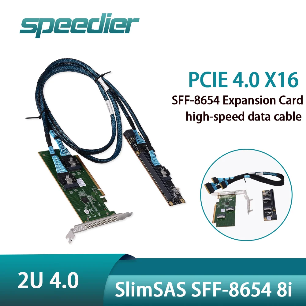 

SFF-8654 PCIe 4.0 X16 Expansion Card 2U Adapter Baseplate SlimSAS SFF 8654 8i Riser Cable for eGPU Game GPU External Expansion