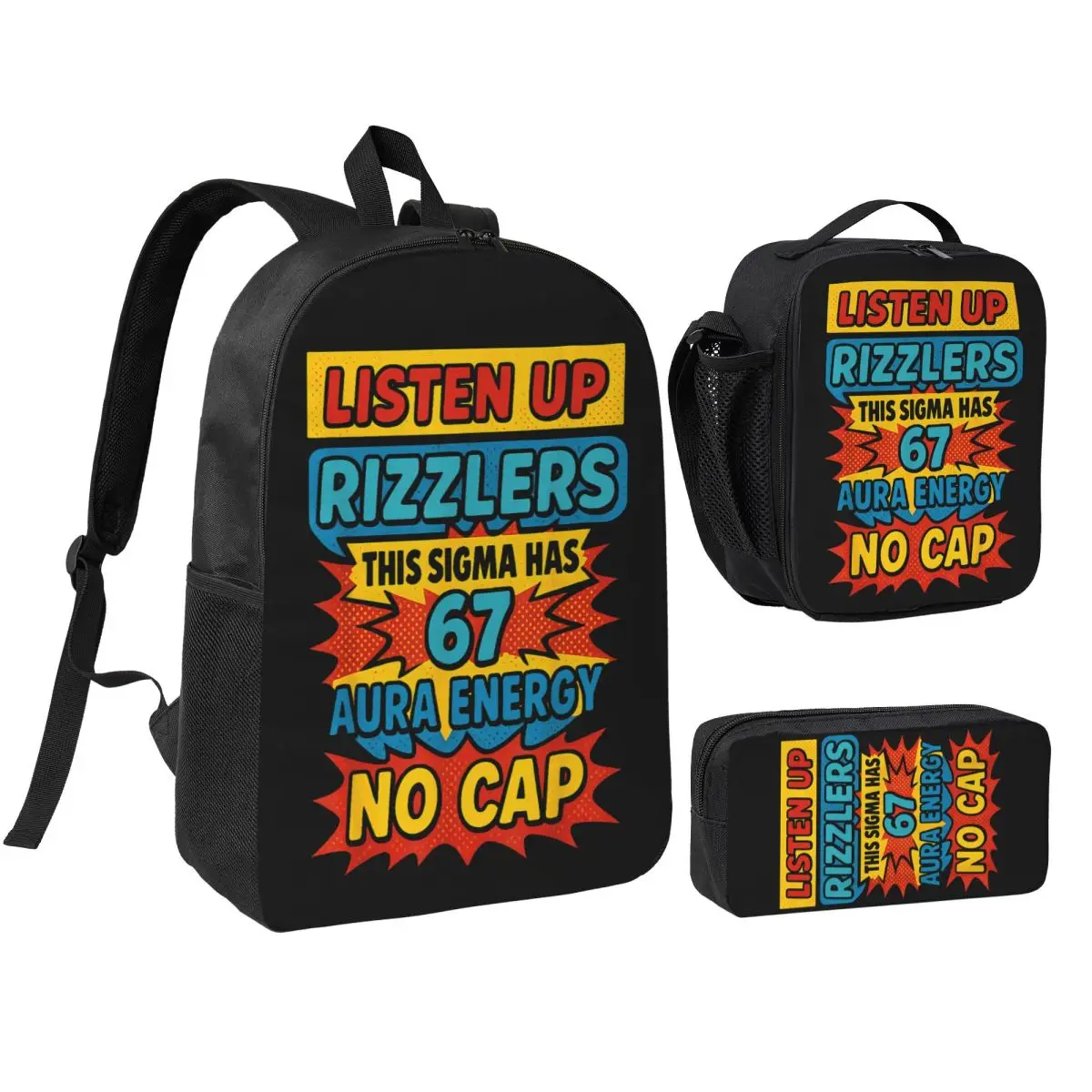 3pecs/set 67 Six Seven 6 7 Meme Design Funny Backpack for Student Daypack Lunch bag Pencil Case