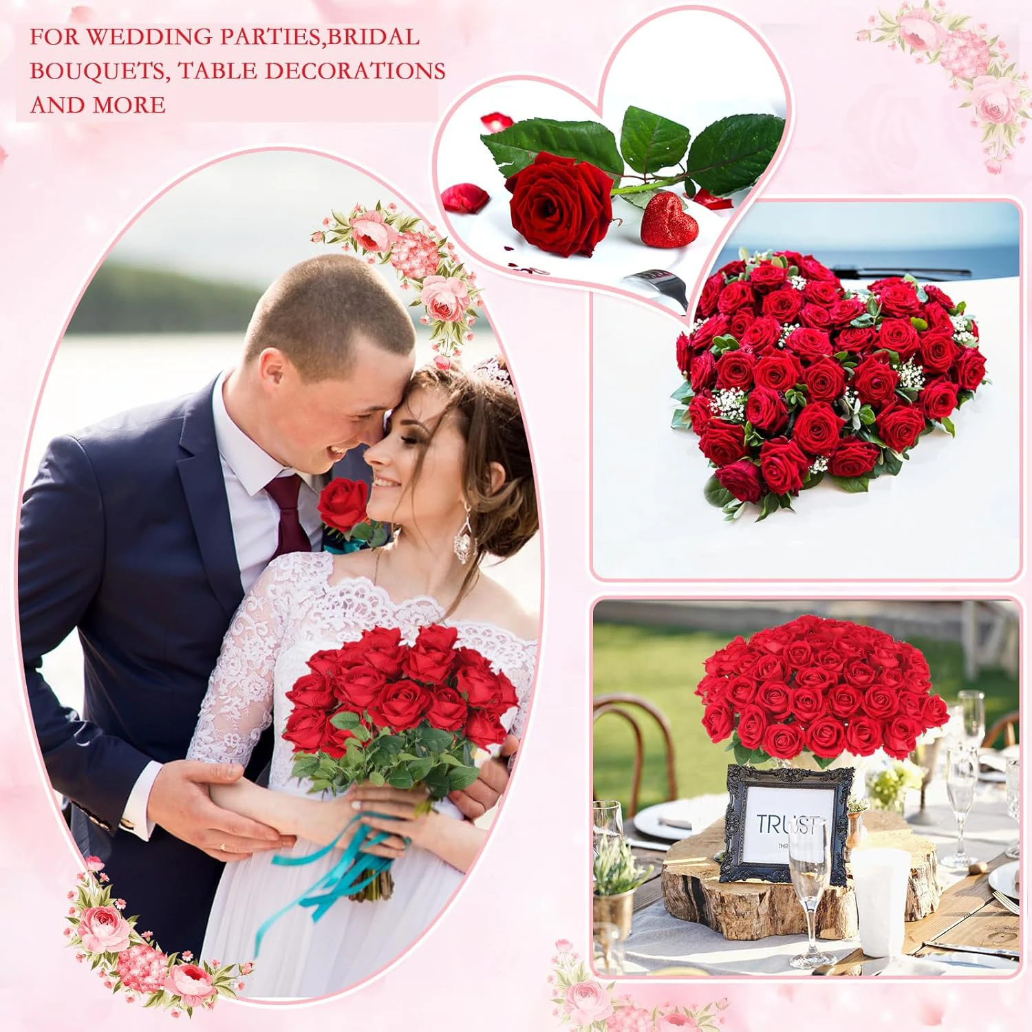 5/10 Stück künstliche Blumen Seidenrosen langer Zweig Brautstrauß Hochzeit Zuhause Vase Tischdekoration DIY Geschenkbox Valentinstag – Detail 13