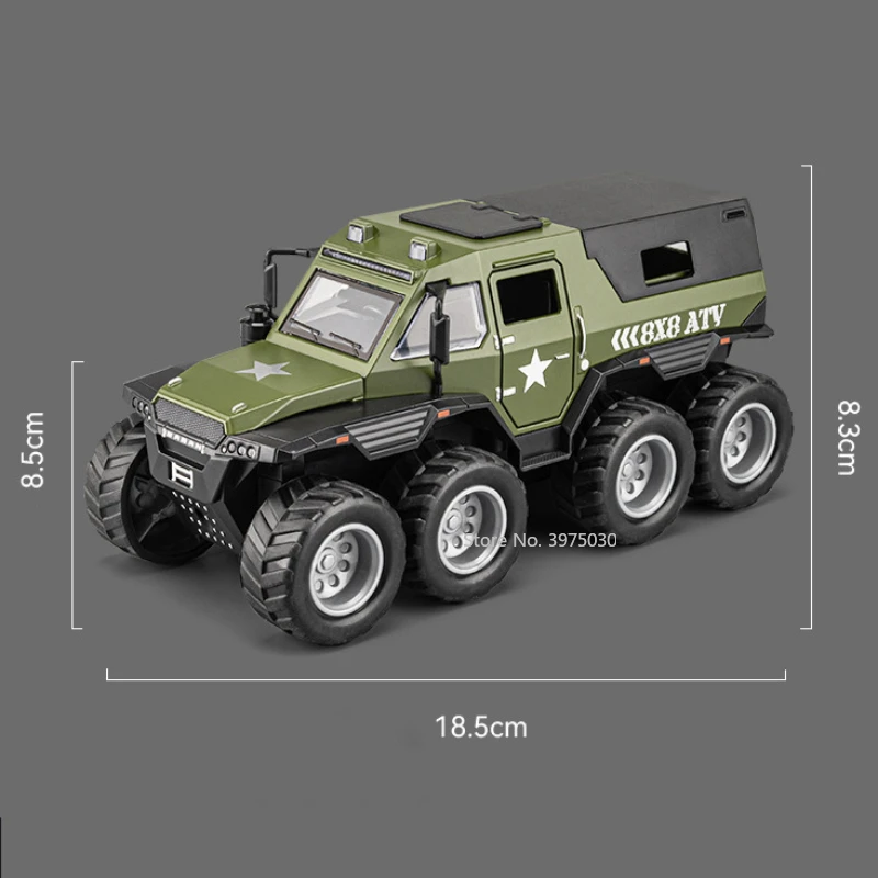 1/32 Alloy Diecast Model Car Russian Avtoros Shaman 8x8 ATV Metal Vehicles Car Model Sound and Light Simulation Collection Gifts