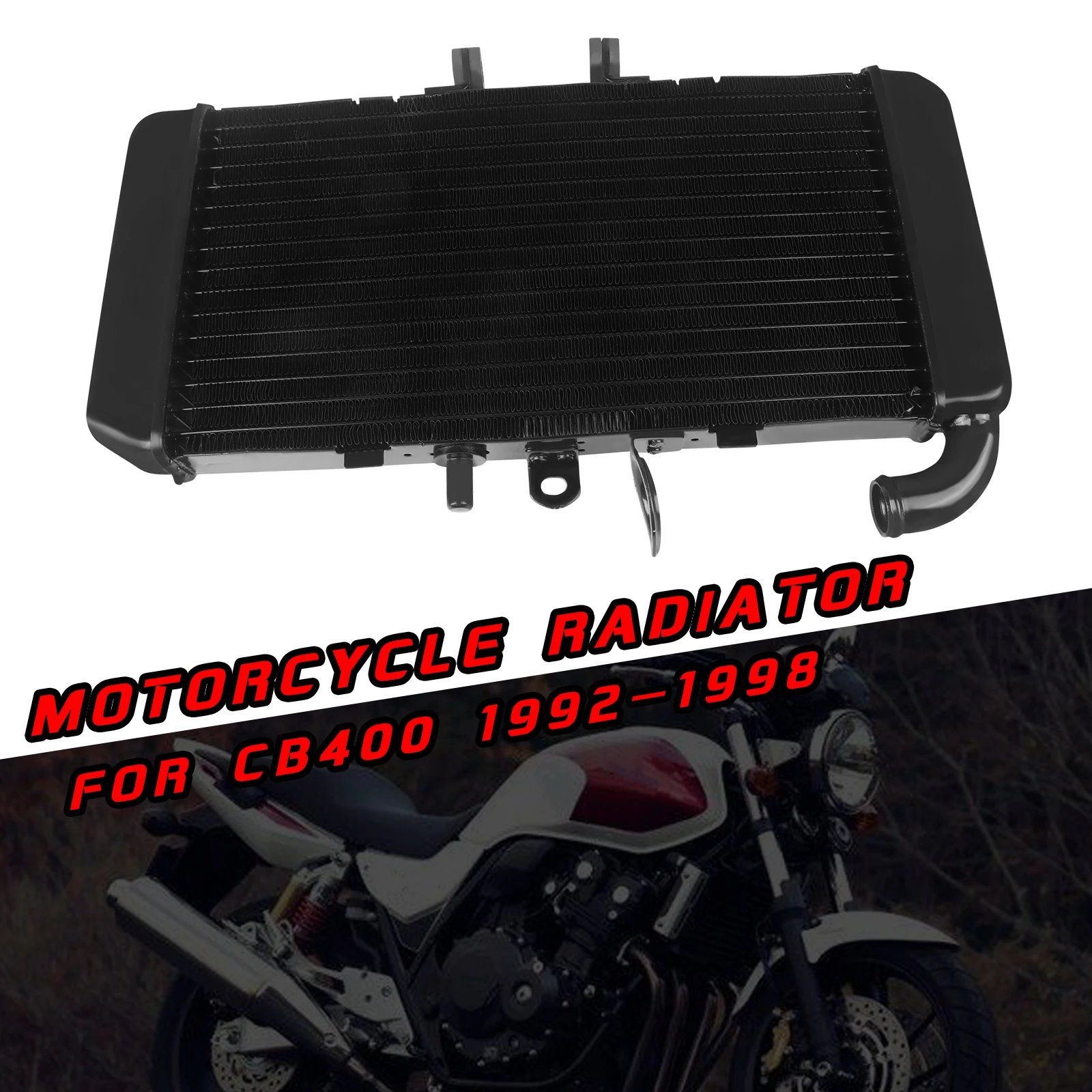 

CB400 мотоциклетный алюминиевый радиатор с ЧПУ, охладитель, резервуар для охлаждающей воды для Honda CB 400 1992-1996 1997 1998, аксессуары