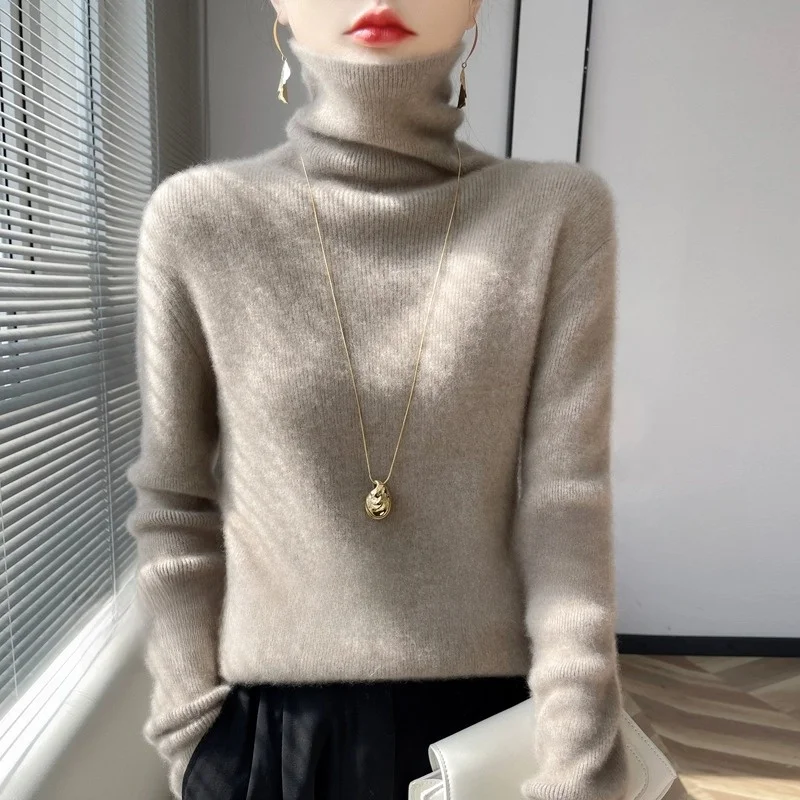 

Erdos 00 шерстяной женский вязаный облегающий свитер с высоким воротником, однотонный базовый слой, длинный свек, зимний свитер для поездок на работу