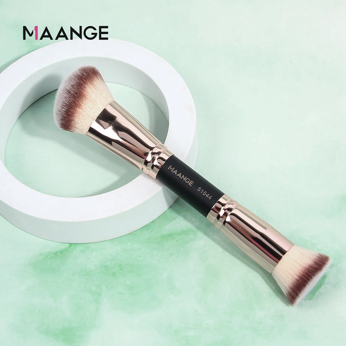 MAANGE 1 pz pennello per trucco a doppia testa 2 in 1 pennello per fondotinta pennello per fard in polvere con setole morbide e Dense per i viaggi
