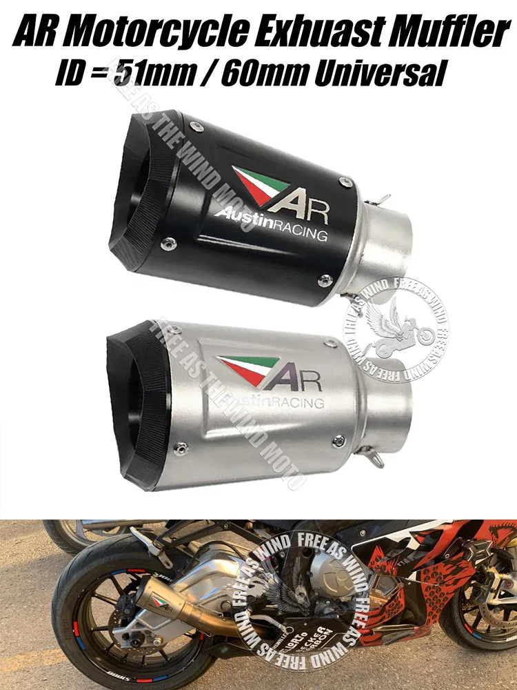 

Universal 51mm 60mm AR Motorcycle Exhaust Muffler Escape For Kawasaki Yamaha Honda Ktm Bmw ETC Motorcycle Exhaust Modified Parts