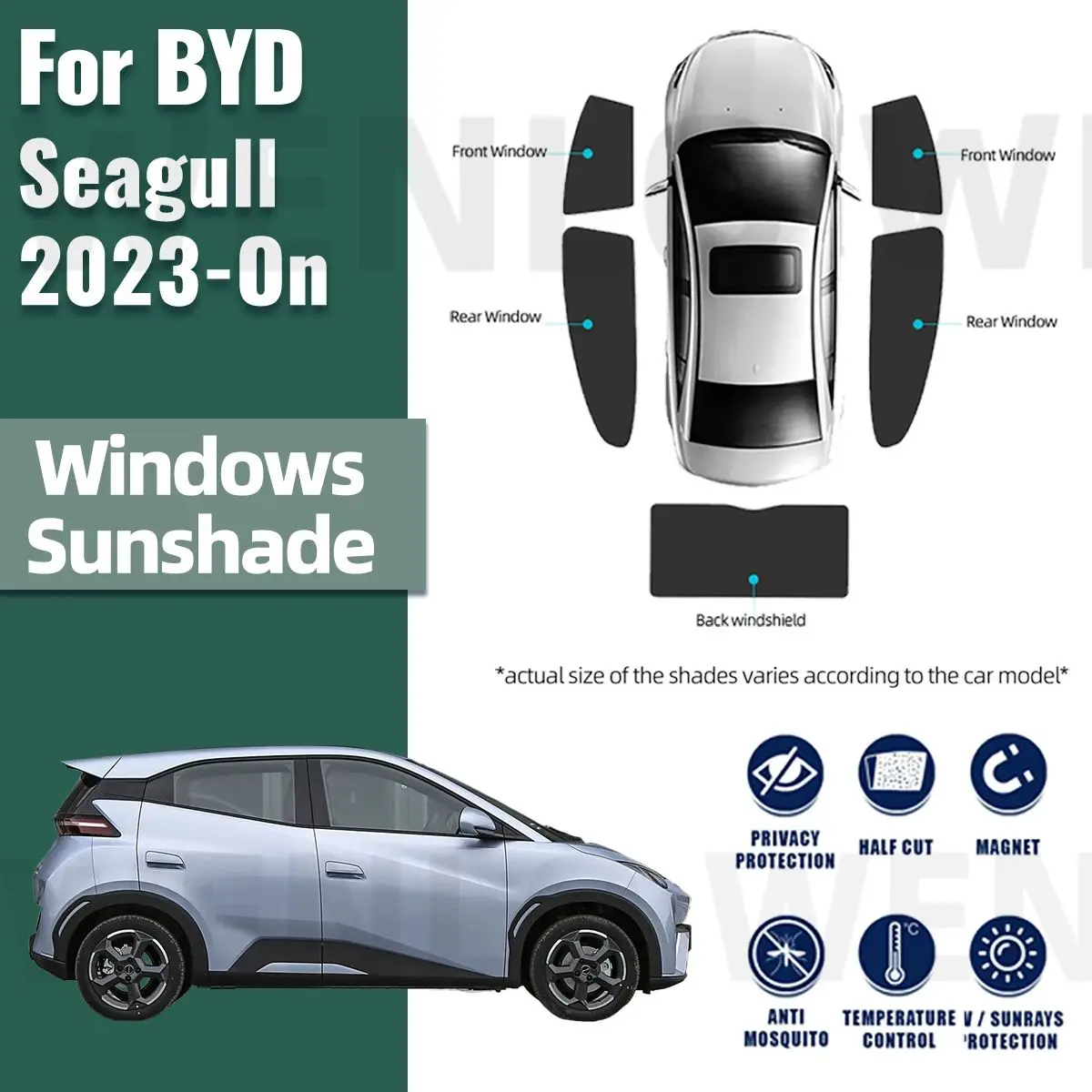 For BYD Seagull 2023 2024 Magnetic Car Sunshade Shield Front Windshield Frame Curtain Net Baby Rear Side Window Sun Shade Visor