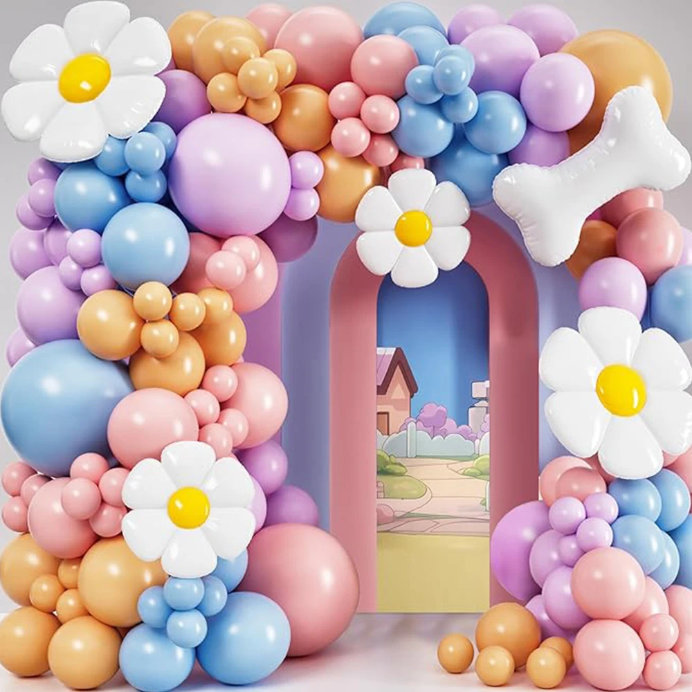 106-teiliges Gänseblümchen-Ballon-Girlanden-Set Weiße Modische Blumen Macaron Rosa Blau Lila Ballons Geburtstag Gänseblümchen-Thema Luftballons
