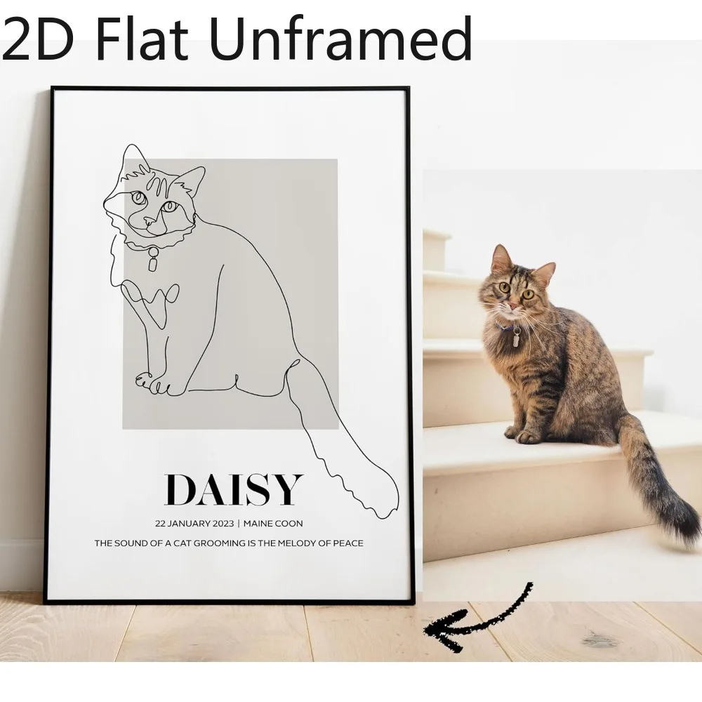 Custom Pet Line Drawing Canvas Painting, Personalized Dog Cat Photo to Minimalist Portrait, Custom Name Wall Art, Unframed