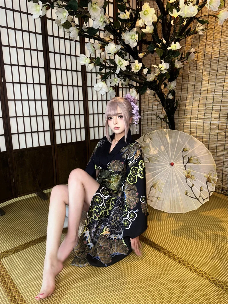 

Traditional Japanese Kimono Batobe Formal Photoaphy Costume for Girls Polyester Fabric Ethnic Sle Stage Performancewear