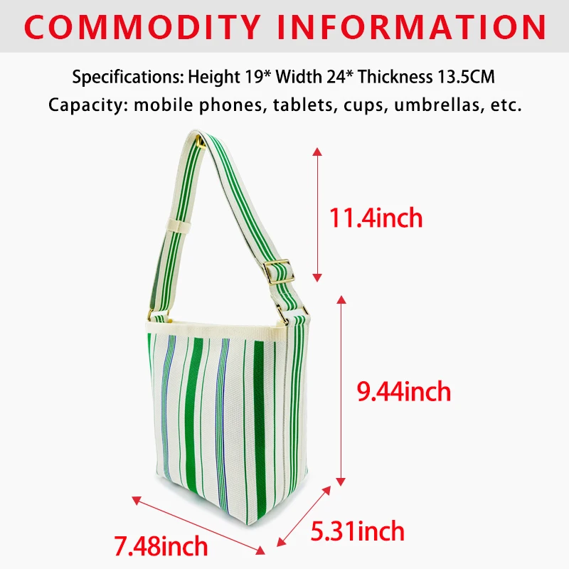 New Embroidered Striped Knitted Bag Environmentally Friendly Cloth Crossbody Bag Shopping Travel Large Capacity Women's Handbag