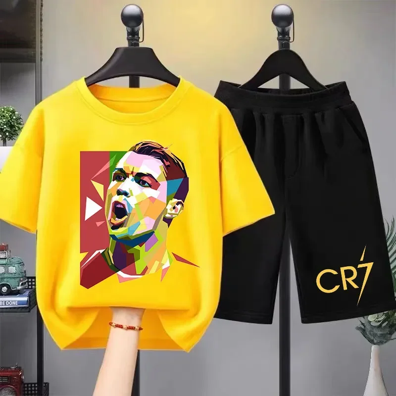 Ronaldo Soccer Star World Cup Printed Kids Clothing Kids Summer Short sleeved boys Girls black cotton T-shirt blazer