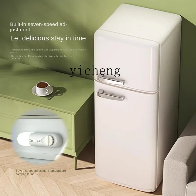 Household Refrigerator Double Door Freeze Storage Office Kitchen Mini Refrigerator Retro Refrigerator