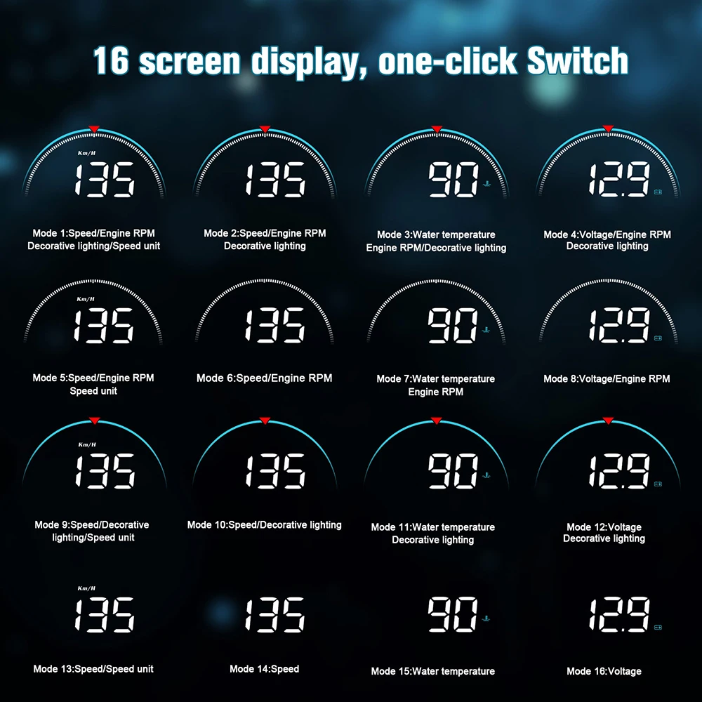 M8 For HUD OBD Car Head-Up Display OBD2 16 Screen Display Overspeed Voltage Warning Electronic Car Electronics Accessories