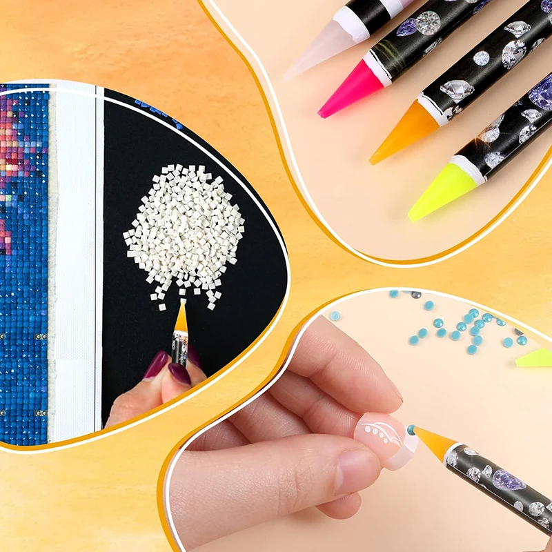 ラインストーンビーズ用ジェムピッカー、ドットペン、ワックスペン、ポイントドットツール、スポットドリルペン、強力接着ワックスペン（6本セット）
