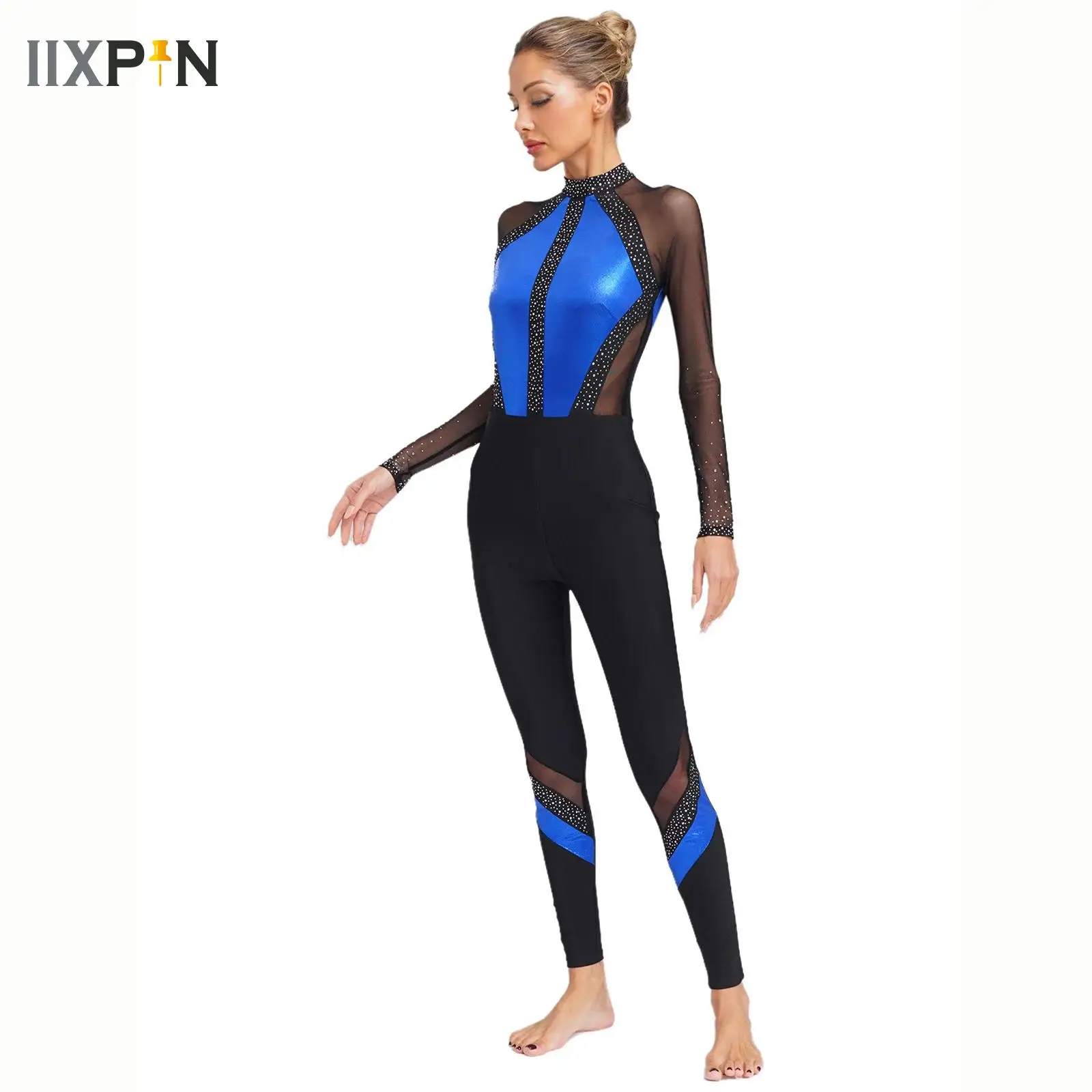 

Womens Ballet Dance Performance Dancewear Rhythmic Gymnastics Leotards Figure Skating Acrobatics Costume Long Sleeve Jumpsuit