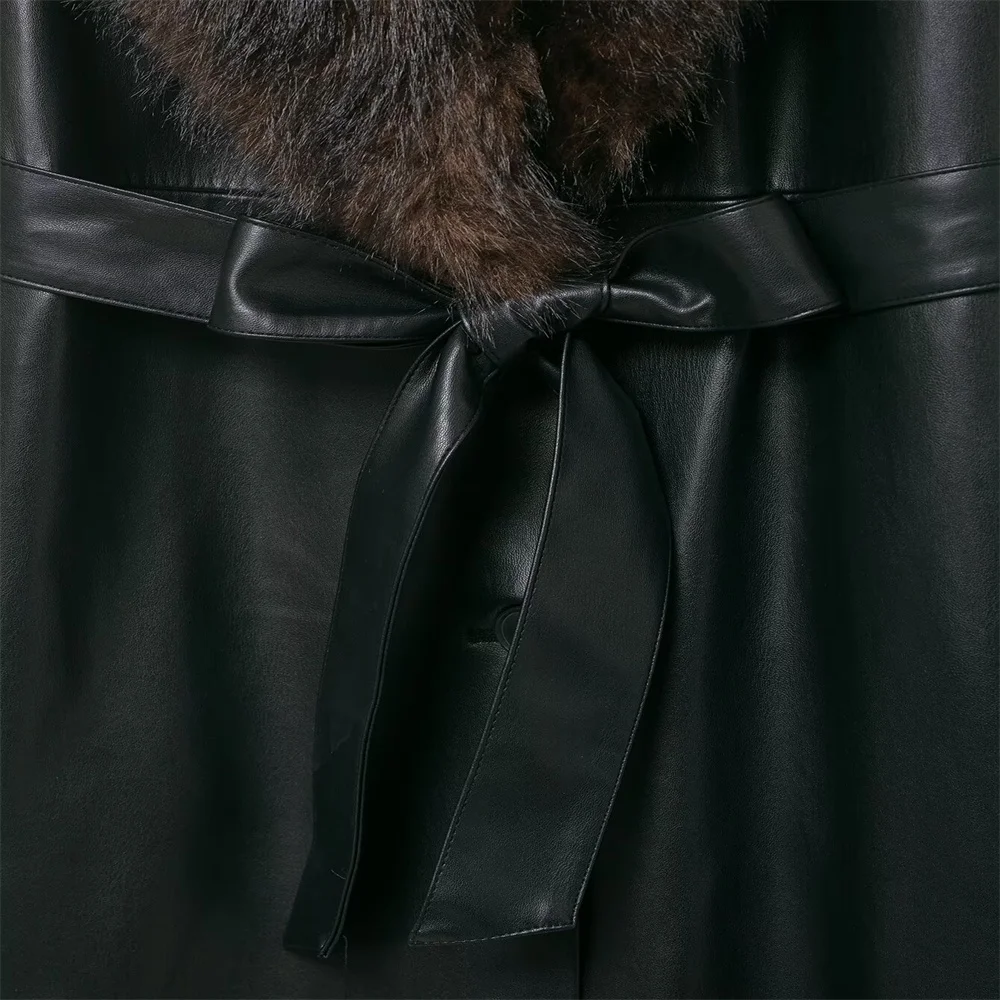 سترة معطف نسائية شتوية جديدة من الجلد الصناعي بياقة قابلة للفصل ومتعددة الاستخدامات #4