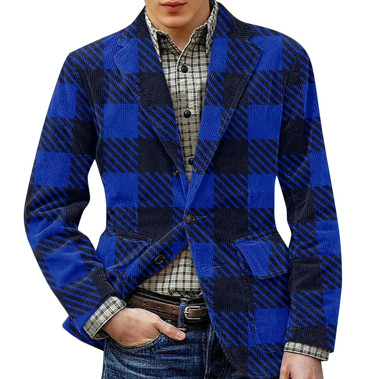 

Men'S Cardigan Top With Plaid Decoration Casual Suit Autumn And Winter Warm Jacket Multi-Color Coat Printed Jacket Coat Tops