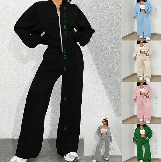 

Spring Summer Matching Set Cardigan Zipper Slim Elastic Two Piece Sets Women Tops Blouse