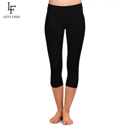 LETSFIND-mallas Capri de cintura alta para mujer, Leggings de seda de leche, color negro sólido, elásticos, suaves, delgados, a media pantorrilla