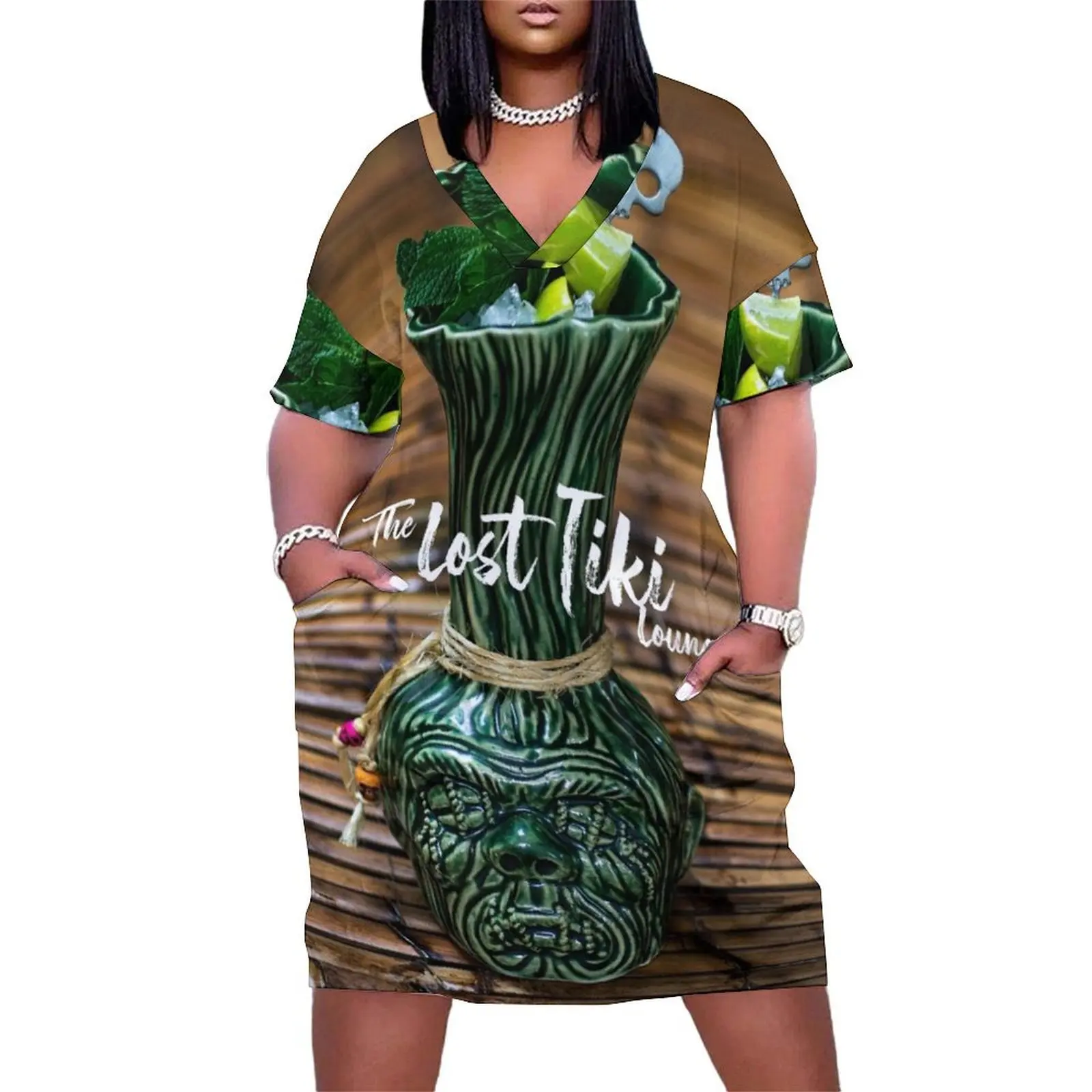 The Lost Tiki Lounge - Official Merch - Zombie Mug Loose Pocket Dress Dresses womans clothing Women dresses summer